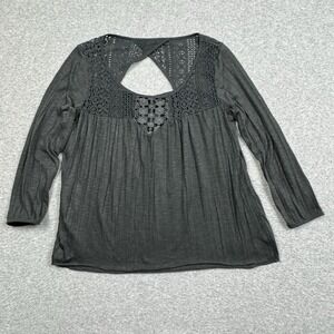 American Eagle Outfitters Floral Lace Top Womens Small Dark Gray Goth‎ Babydoll
